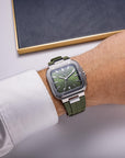 Mens Steel Green Cap Camarat Square Herbelin Watch on Rubber Strap