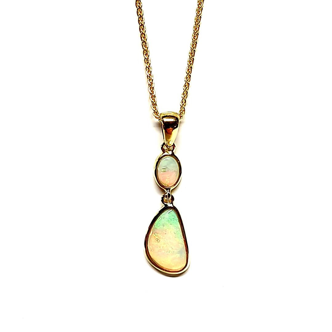 9ct Yellow Gold Double Drop Opal Necklace