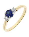 18ct Yellow Gold 3 Stone Oval Sapphire & Diamond Ring