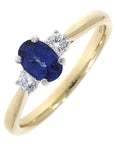 18ct Yellow Gold 3 Stone Oval Sapphire & Diamond Ring