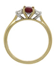 18ct Yellow Gold 3 Stone Oval Ruby & Diamond Ring