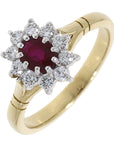 18ct Yellow Gold Ruby & Diamond Cluster Ring