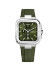Mens Steel Green Cap Camarat Square Herbelin Chronograph Watch on Rubber Strap