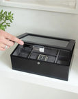 Black 8 Piece Glass Top Watch Box