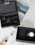 Black Cufflink and Watch Box