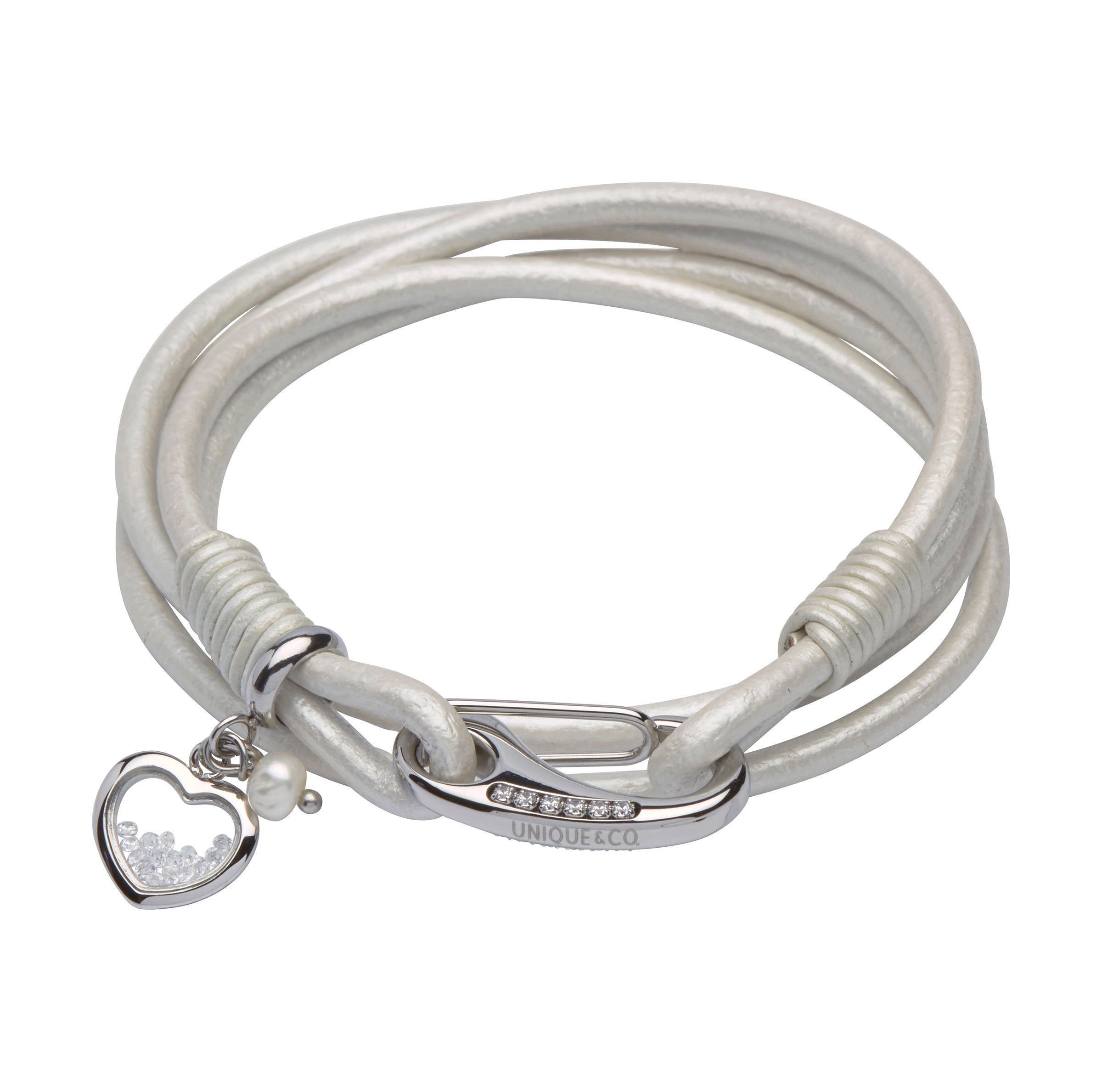 Ladies Unique &amp; Co Pearl White Leather Bracelet