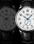 Mens Steel Trainmaster Ball Watch on Black Leather Strap