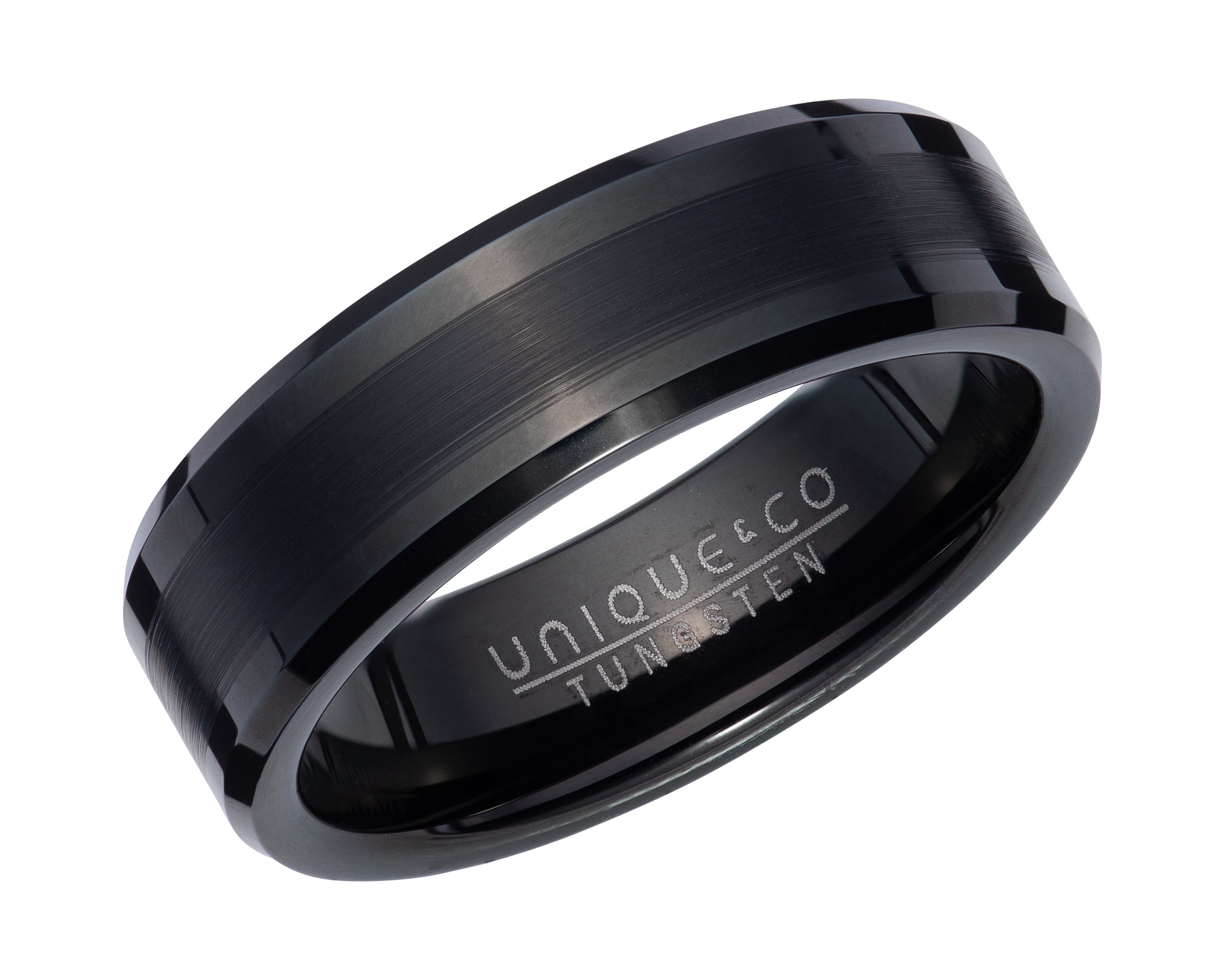 Mens Unique &amp; Co Tungsten Carbide Black Plated Ring