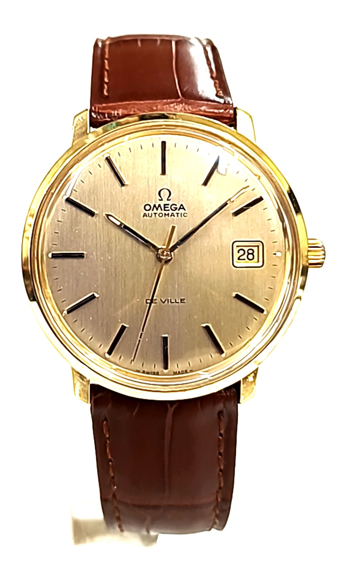 Pre-Owned Mens 18ct Gold Omega De Ville Watch on Leather Strap
