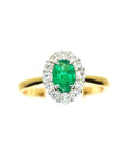 18ct Yellow Gold Emerald & Diamond Cluster Ring