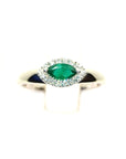 9ct White Gold Marquise Emerald & Diamond Custer Ring