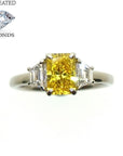 Platinum 1.35ct Lab Grown Vivid Yellow Radiant Cut 3 Stone Diamond Ring