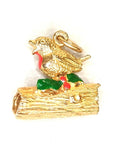 Pre Owned 9ct Yellow Gold Robin On A Holly Branch Charm