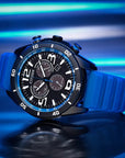 Mens Blue Sport Chronograph Citizen Eco Drive Watch on Rubber Strap