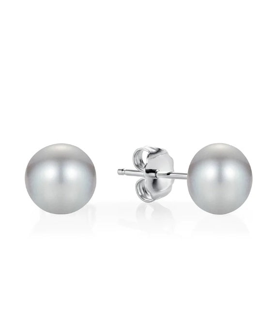 Sterling Silver Claudia Bradby Grey Button Pearl Stud Earrings