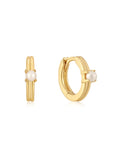 Gold Vermeil Pearl Cabochon Huggie Hoop Earrings