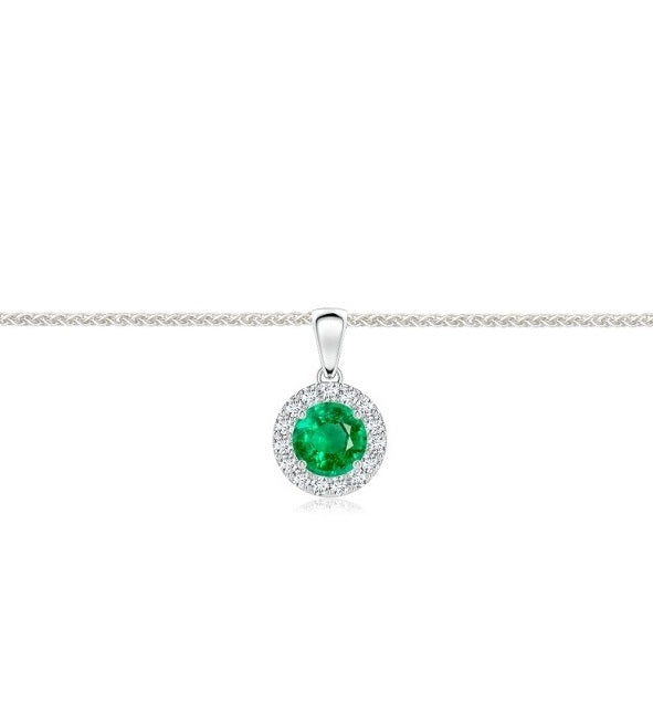 9ct White Gold Emerald &amp; Diamond Cluster Necklace