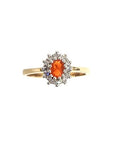 Pre Owned 9ct Yellow Gold Fire Opal & Diamond Cluster Ring