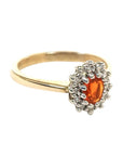 Pre Owned 9ct Yellow Gold Fire Opal & Diamond Cluster Ring