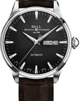 Mens Steel Trainmaster Eternity Ball Watch on Black Leather Strap