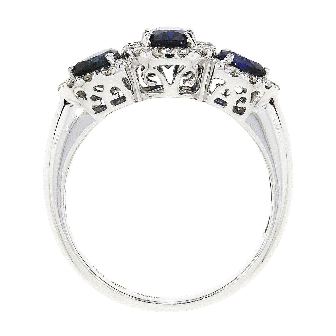 18ct White Gold Sapphire and Diamond Triple Cluster Ring