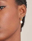 Gold Vermeil Ania Haie Pearl Drop Sparkle Huggie Hoop Earrings