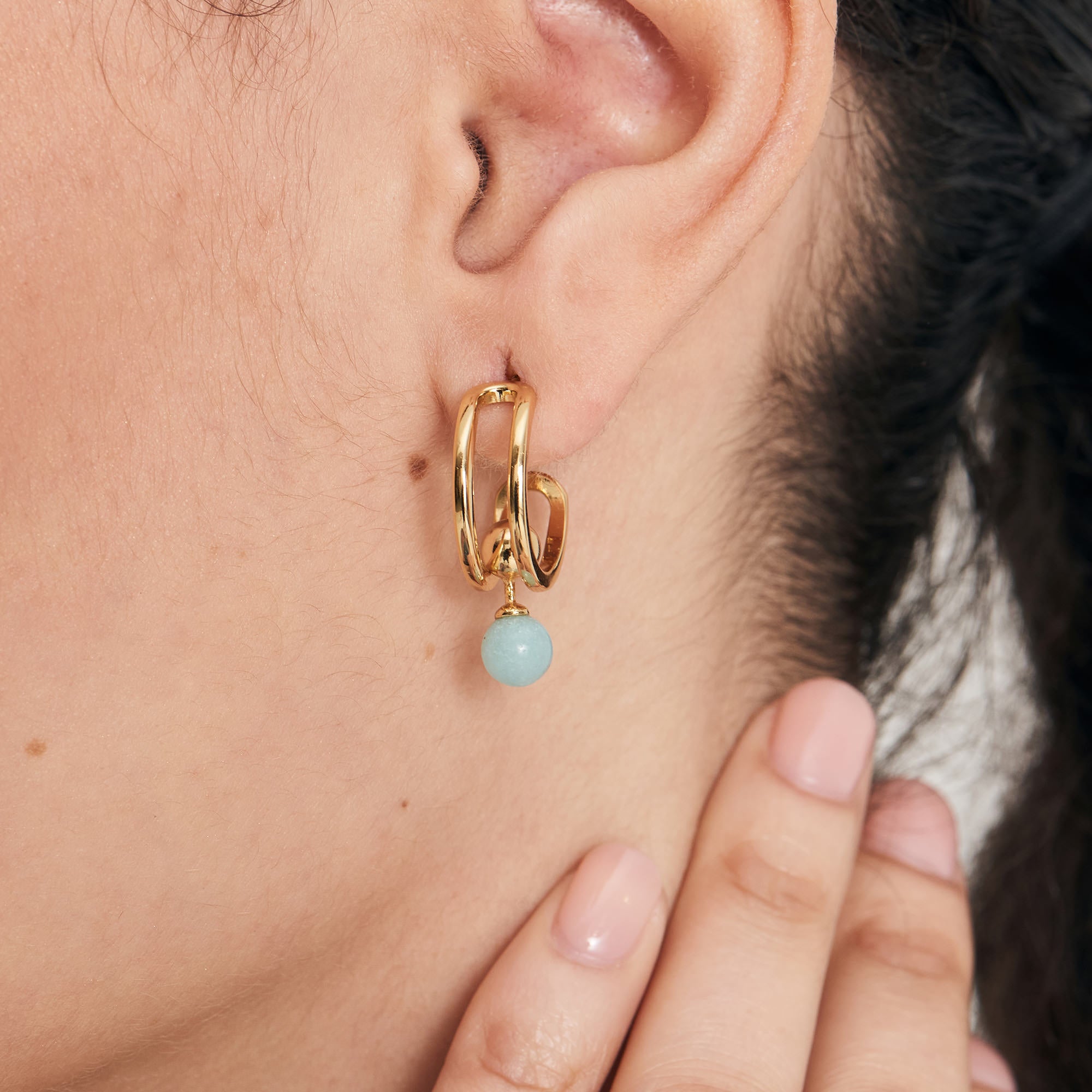 Gold Vermeil Ania Haie Orb Amazonite Stud Mini Hoop Earrings
