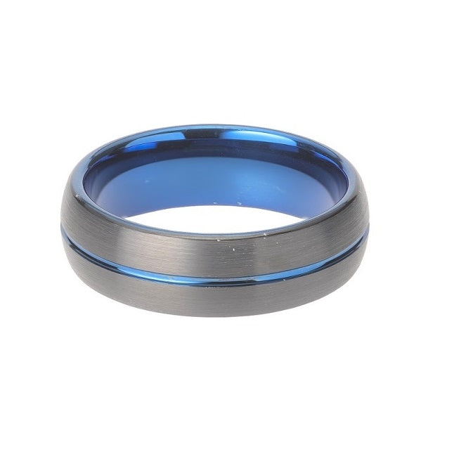 Mens Unique &amp; Co Blue Tungsten Carbide Ring