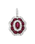 18ct White Gold Ruby & Diamond Cluster Necklace