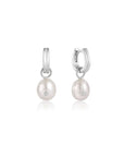 Sterling Silver Ania Haie Pearl Drop Sparkle Huggie Hoop Earrings