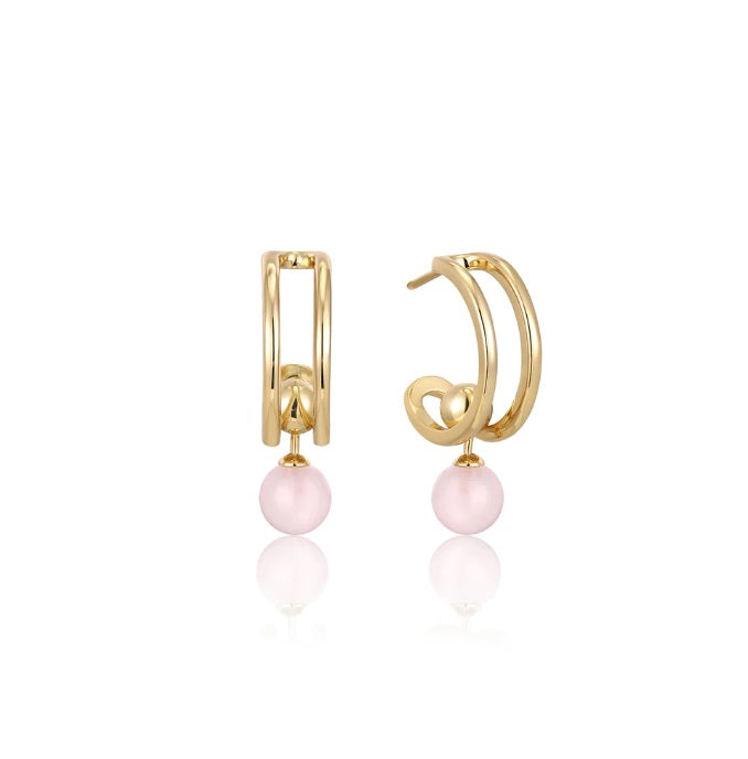Gold Vermeil Ania Haie Orb Rose Quartz Stud Mini Hoop Earrings
