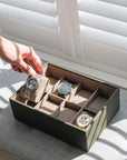 Olive Green 8 Piece Watch Box with Acrylic Lid