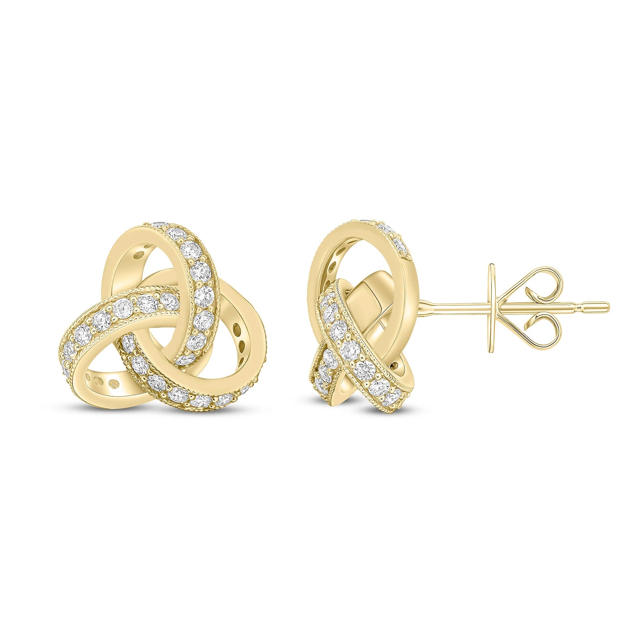 18ct Yellow Gold 10mm Diamond Knot Stud Earrings