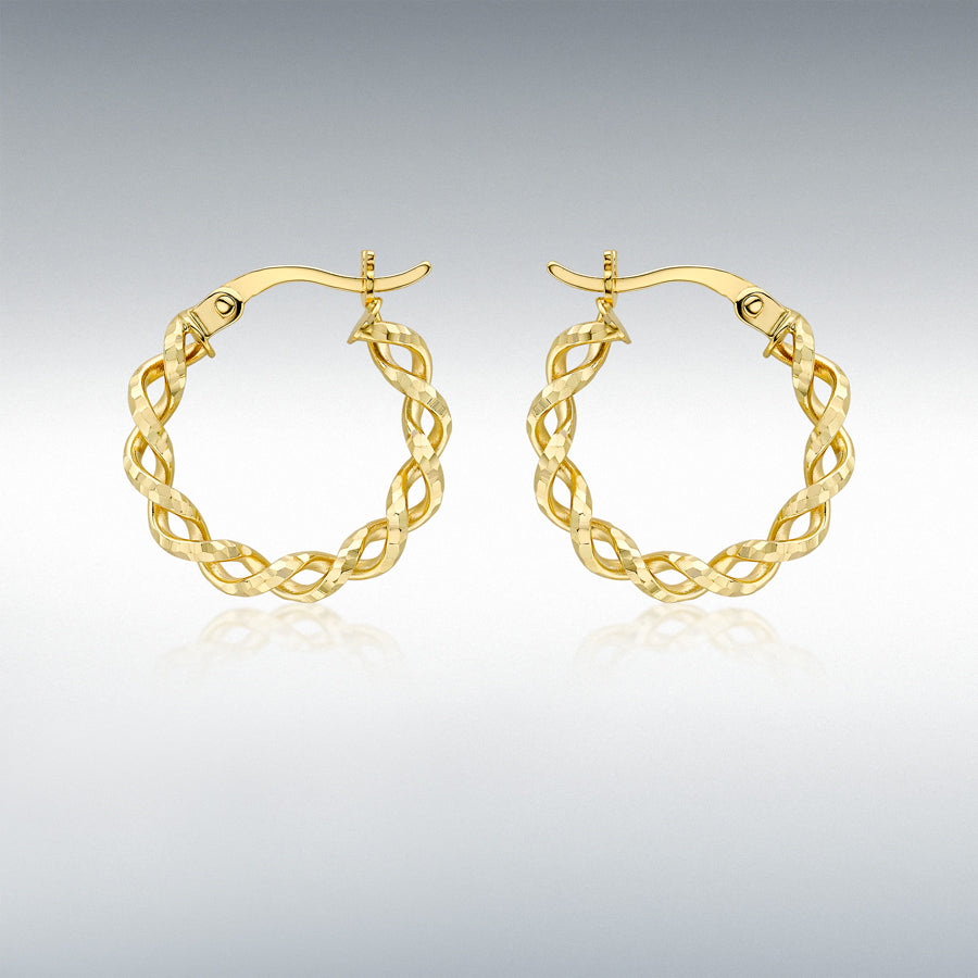 9ct Yellow Gold Twist Round Hoop Earrings