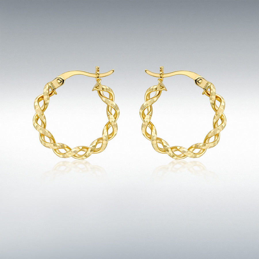 9ct Yellow Gold Twist Round Hoop Earrings