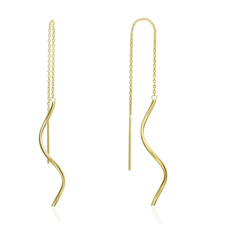 9ct Gold Pull Through Spiral Drop Earrings