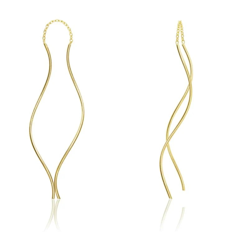9ct Yellow Gold Pull Through Double Spiral Drop Earrings
