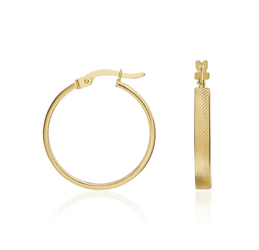 9ct Yellow Gold Textured  Hoop Earrings