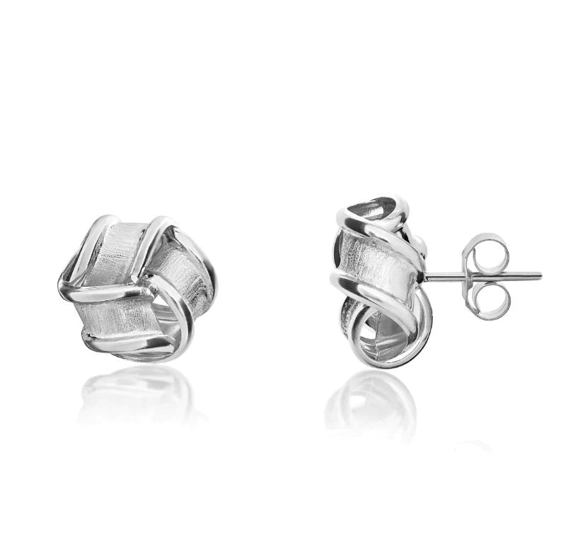 9ct White Gold Knot Stud Earrings