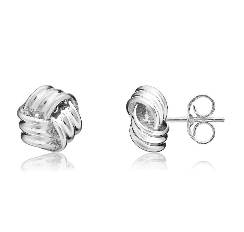 9ct White Gold Knot Stud Earrings