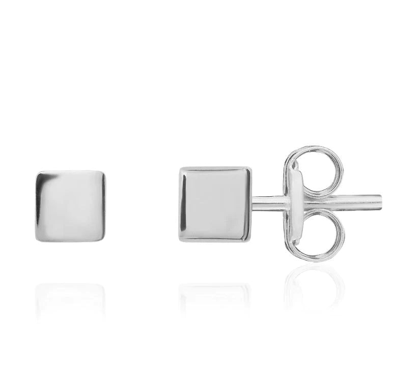 9ct White Gold 4mm Cube Stud Earrings