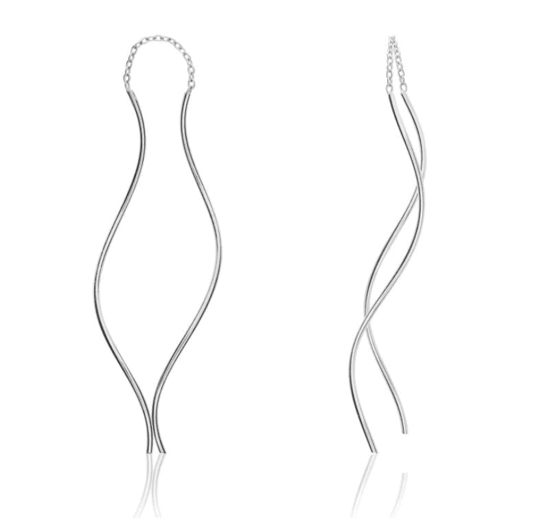 9ct White Gold Pull Through Double Spiral Drop Earrings