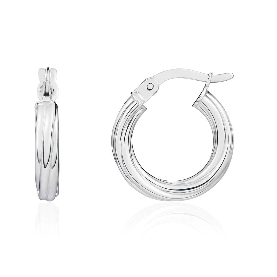 9ct White Gold Twist Hoop Earrings