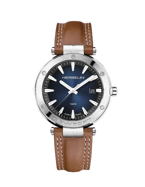 Mens Steel Herbelin Newport Watch on Leather Strap