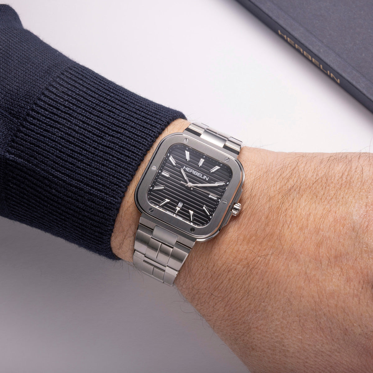Mens Steel Herbelin Cap Camarat Square Quartz Watch on Bracelet