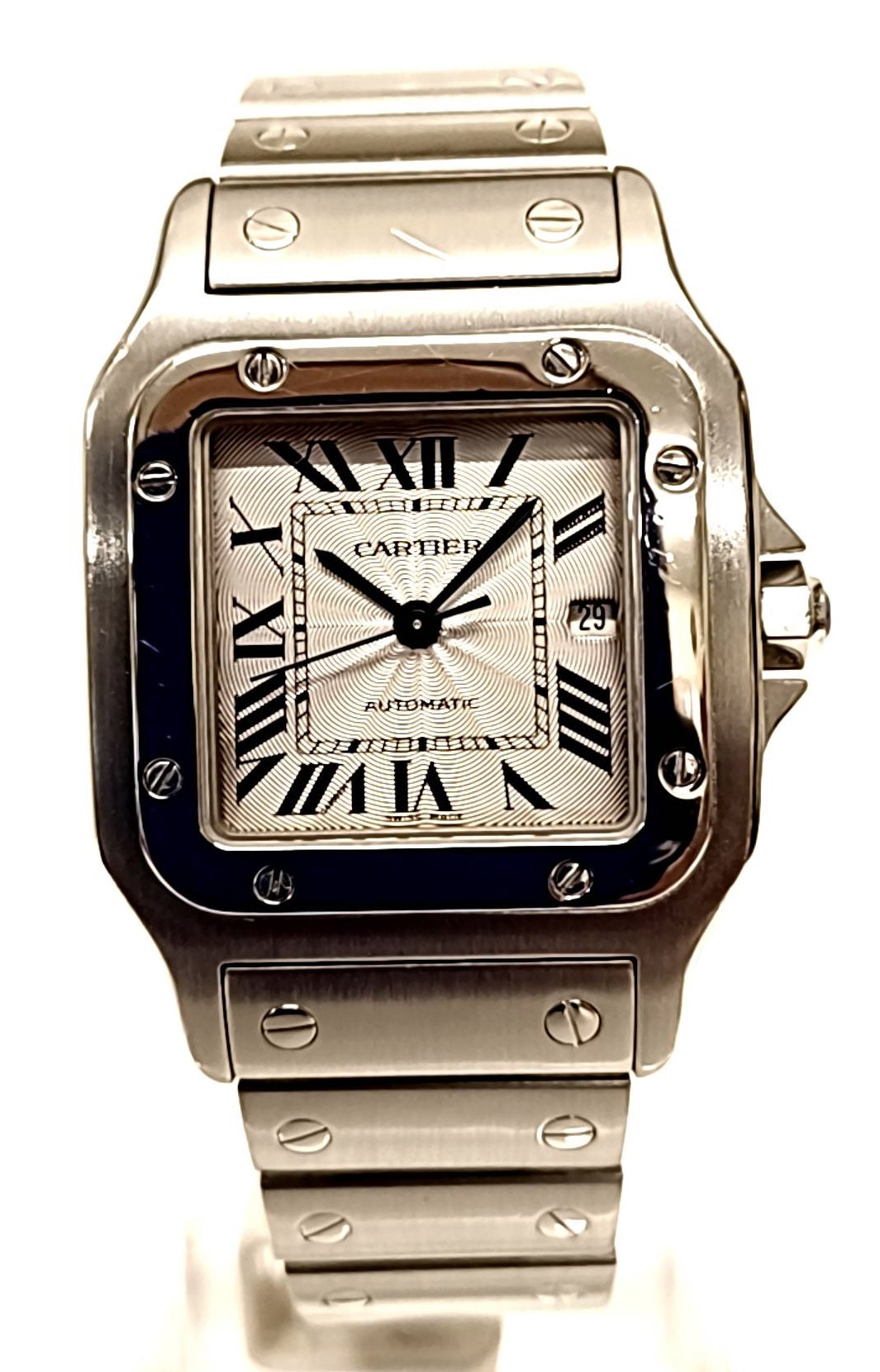 Mid Size Steel Cartier Santos Watch on Bracelet