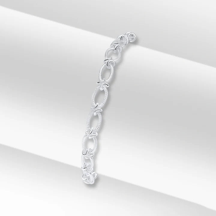 Sterling Silver Handmade 6.5mm Textured Oval Knot Bracelet