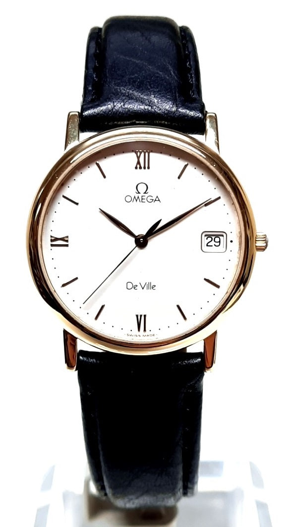 Mens 18ct Gold Omega De Ville Watch on Leather Strap