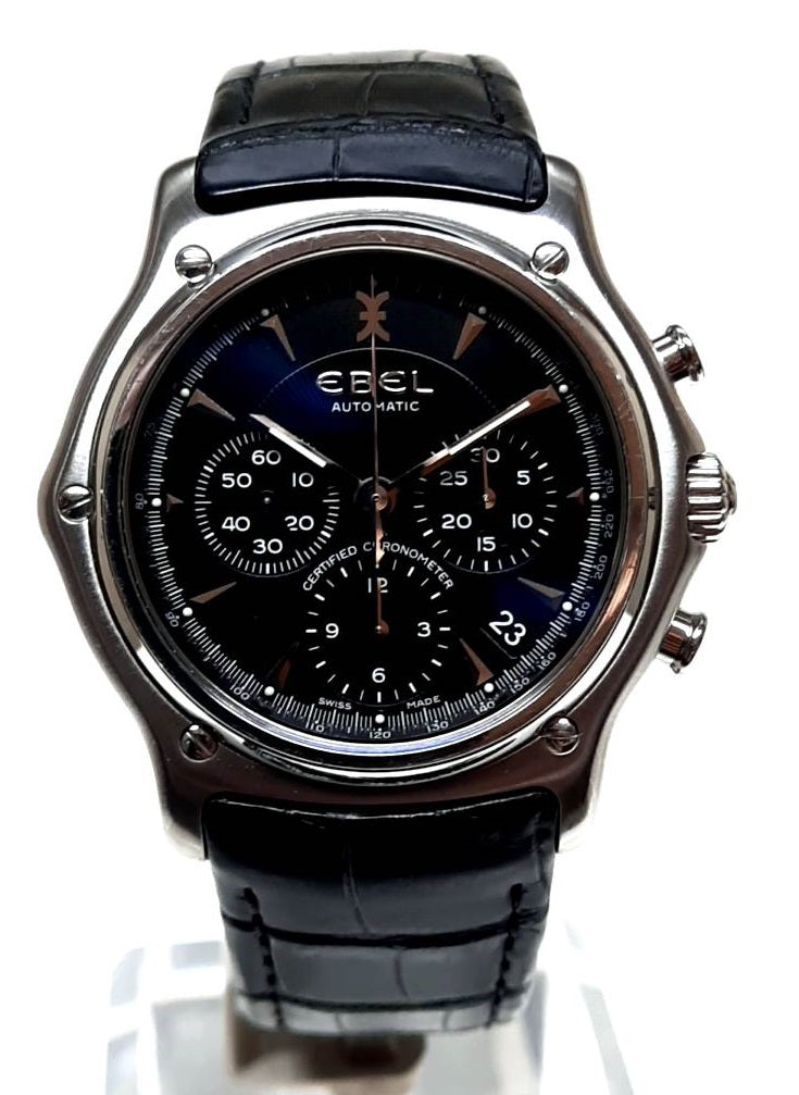 Pre Owned Mens Steel Ebel Automatic Chronograph Watch on Leather Strap