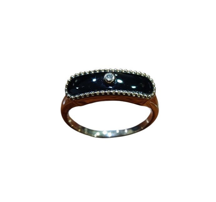 9ct Yellow Gold Onyx &amp; Diamond Dress Ring